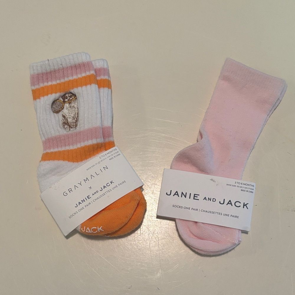 Janie and Jack Casual Socks - Pink and Orange Set